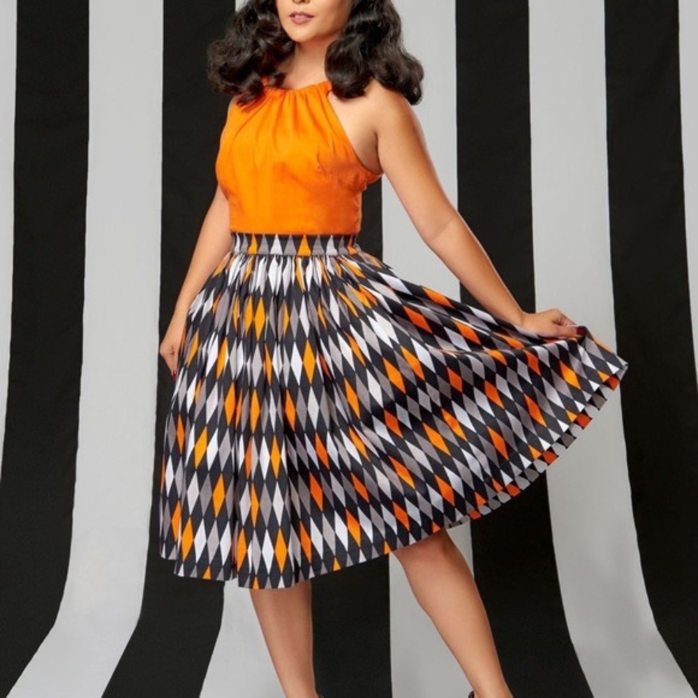 Pinup girl clothing harlequin Halloween skirt